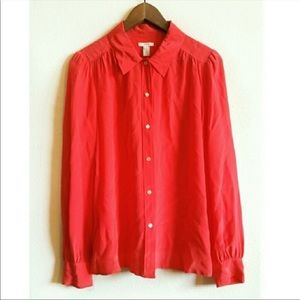 JCREW 100% silk red button down long sleeve